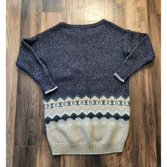 Victoria Secret Wool Blend Tunic Sweater Pockets Blue Tan 3/4 Sleeve Sz M - Picture 4 of 6